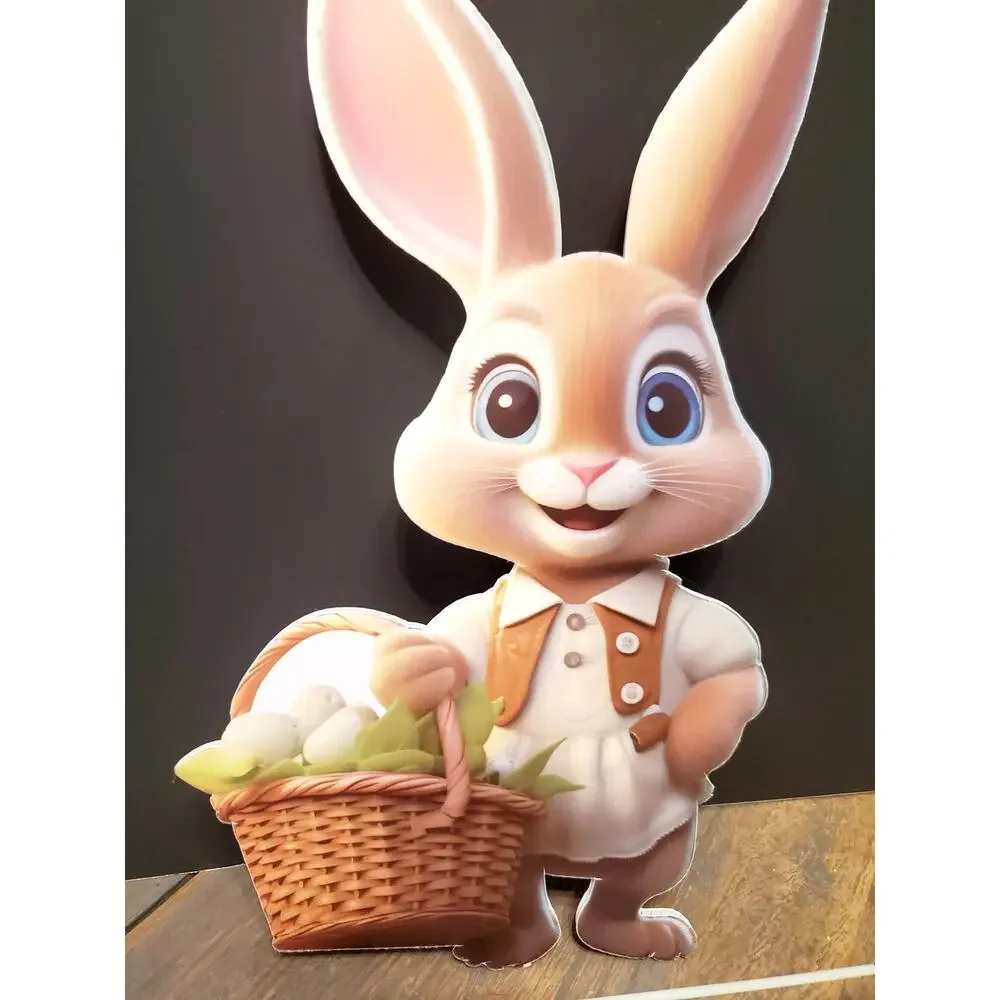 Easter bunny w brown vest & basket w eggs, yard, lawn sign, wreath, crafts DIY